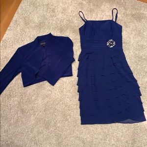 Elegant Navy Dress with Straps and blazer